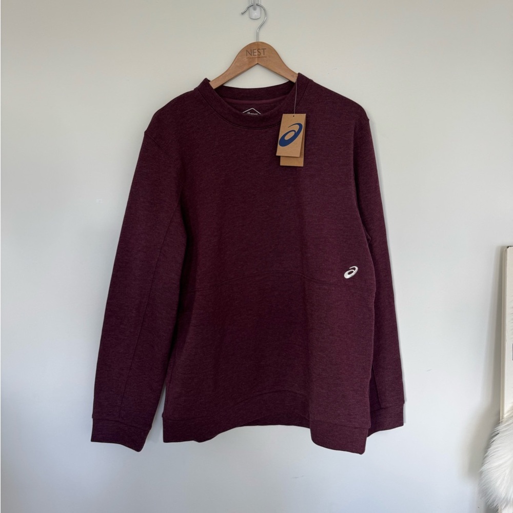 ASICS Men’s Pullover Sweatshirt Burgundy Long Sleeve Fleece Crew Top Size Large